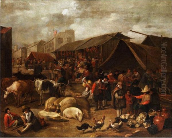 Marktszene Oil Painting by Hendrick Maertensz. Sorch (see Sorgh)