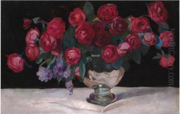 Still Life Of Roses And Lilac Oil Painting by Savely Sawelij Sorin /