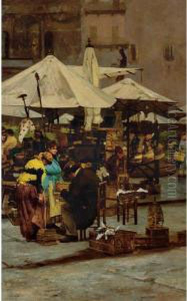 La Piazza D'erbe, Verona Oil Painting by Enrico Sorio