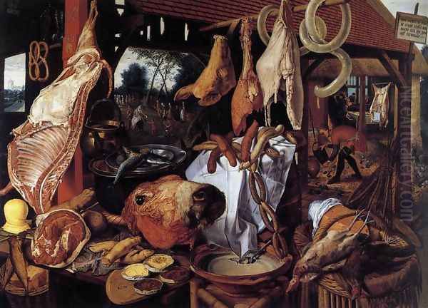 Butcher's Stall with the Flight into Egypt Oil Painting by Pieter Aertsen