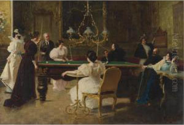 The Billiards Players Oil Painting by Luigi Sorio