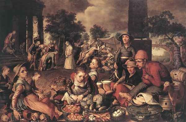 Market Scene with Christ and the Adulteress, 1559 Oil Painting by Pieter Aertsen