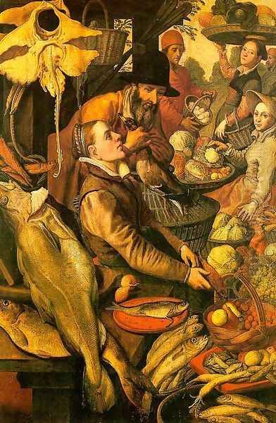 Market Scene, undated, oil on wood Oil Painting by Pieter Aertsen