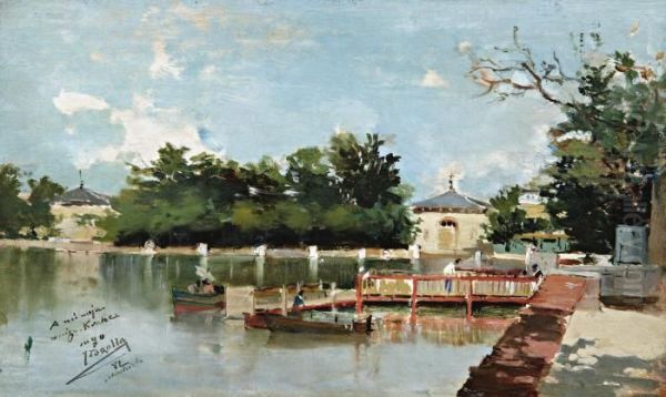 Vista Del Embarcadero Del Parque Del Retiro (view Of The Jetty In The Retiro Gardens, Madrid) Oil Painting by Joaquin Sorolla Y Bastida