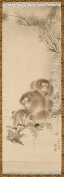 A Monkey Painting Attributed To Mori Sosen Oil Painting by Mori Shusho, Dit Sosen