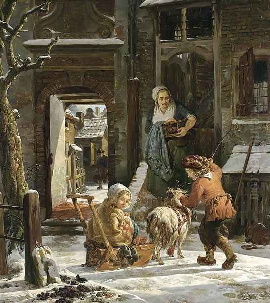 A Winter Scene Oil Painting by I Abraham Van