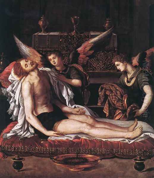 The Body of Christ with Two Angels 1600 Oil Painting by Alessandro Allori