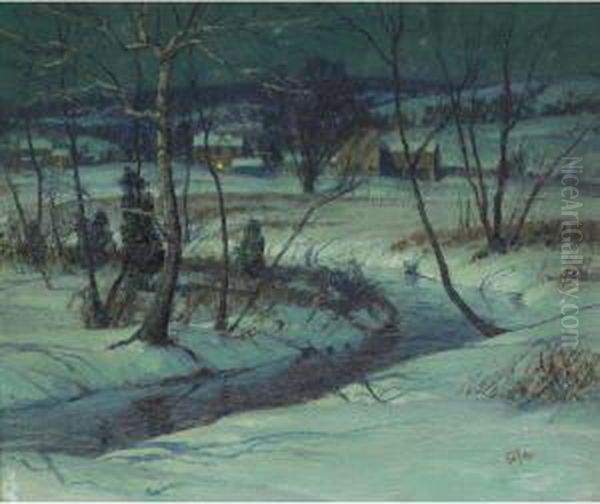 Nocturnal Winter Landscape Oil Painting by George William Sotter