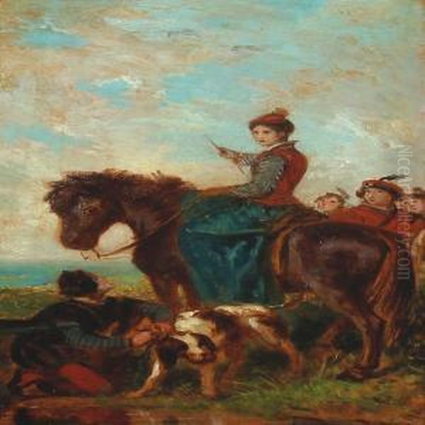 Hunting Scene Oil Painting by Charles Soubre