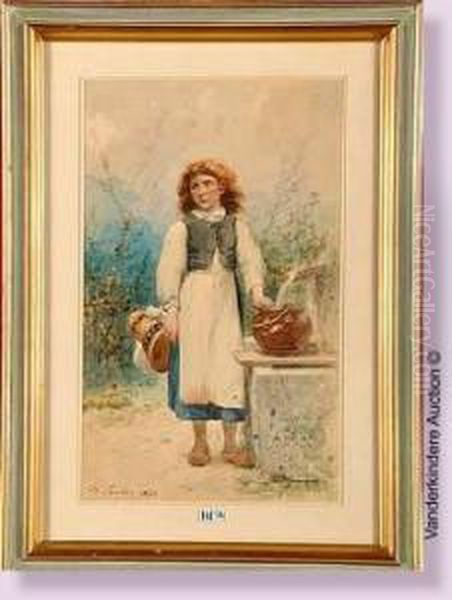 La Petite Porteuse D'eau Oil Painting by Charles Soubre