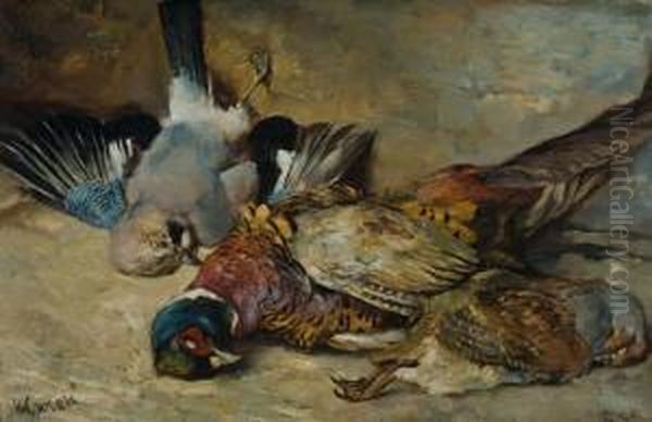 Nature Morte Depicting Three Birds. Oil Painting by Vaclav Soucek