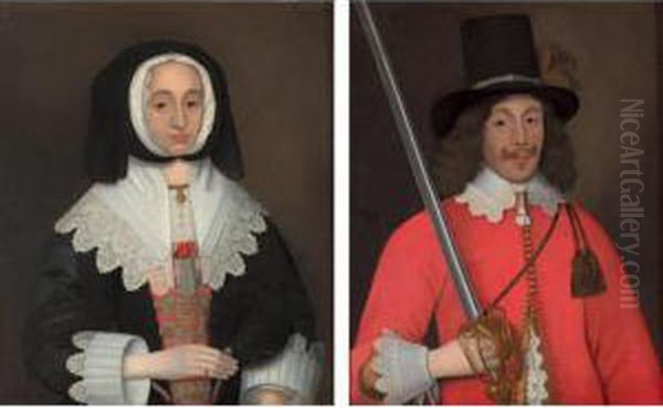 Portrait Of Colonel John Hutchinson (1615-1664); And His Wife, Mrs Hutchinson, Nee Lucy Apsley (b.1620) Oil Painting by John Souch