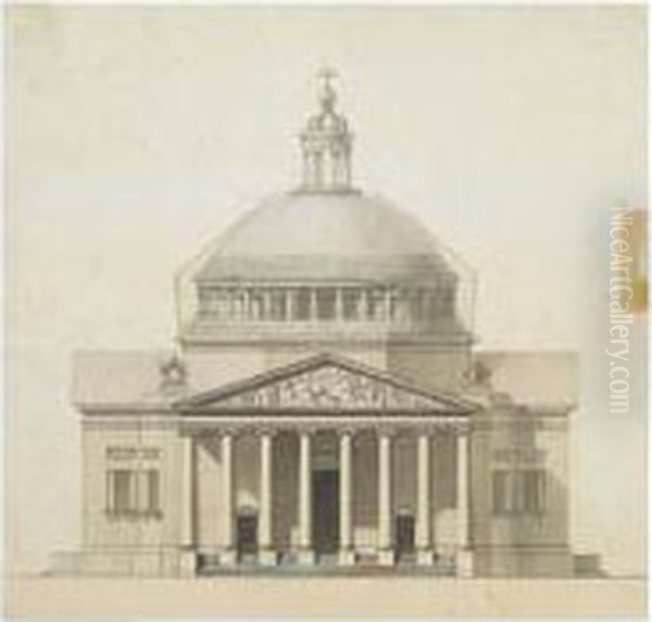 Facade: Premier Projet Et Variante Pour L'eglise Sainte Genevieve, Futur Pantheon (1755-56) Oil Painting by Jacques Germain Soufflot