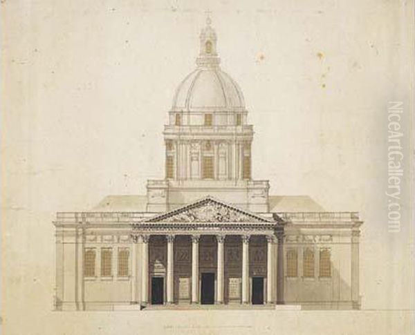 Facade : Troisieme Projet (posterieur A L'application Royale De 1757) Pour L'eglise Sainte Genevieve (vers 1759-60) Oil Painting by Jacques Germain Soufflot