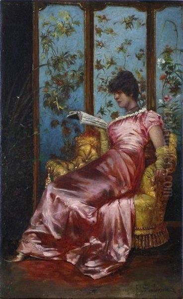 Lady Reading Oil Painting by Frederic Soulacroix