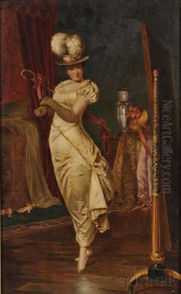 Lady Before A Dressing Mirror Oil Painting by Frederic Soulacroix