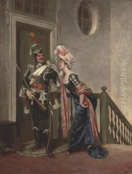 The Officer And The Lady Oil Painting by Charles Joseph Frederick Soulacroix