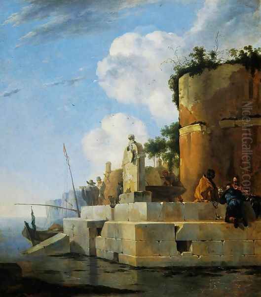 A Waterside Ruin in Italy Oil Painting by Jan Asselyn