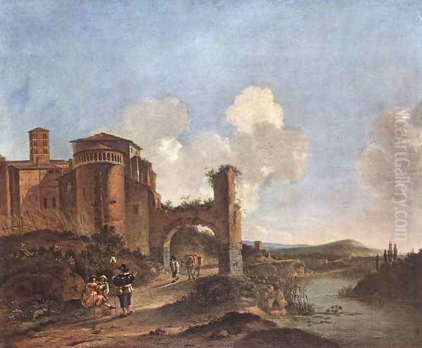 Italian Landscape with SS. Giovanni e Paolo in Rome Oil Painting by Jan Asselyn