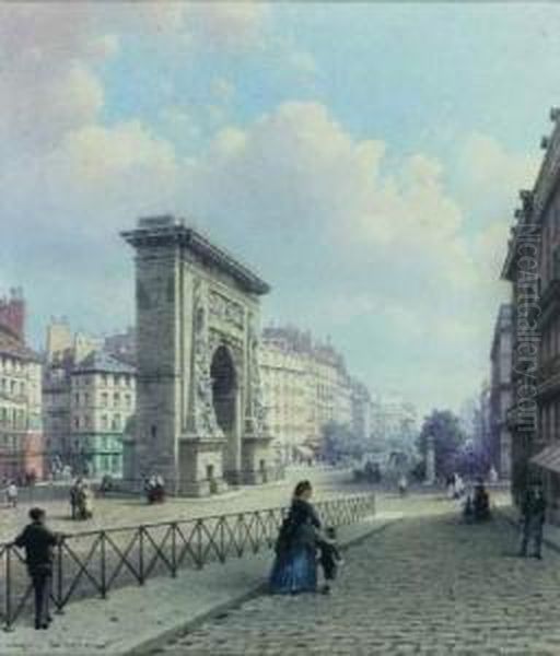 Vue Animee De La Porte Saint-denis Oil Painting by Mathieu Eugene Edouard Soules