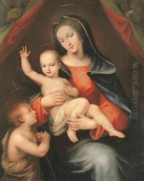 The Madonna and Child with the Infant Saint John the Baptist Oil Painting by Mariotto Albertinelli