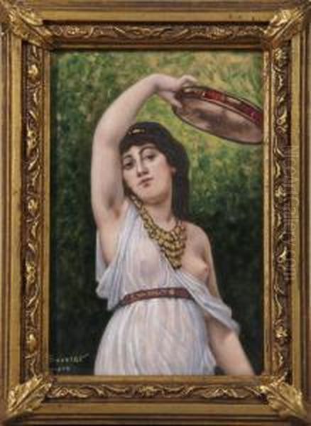 A Young Diaphanously-clad Gypsy Girl Tambourine Player Oil Painting by Alexandre Soustre