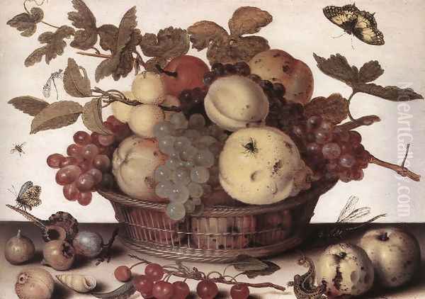 Basket Of Fruits 1632 Oil Painting by Balthasar Van Der Ast