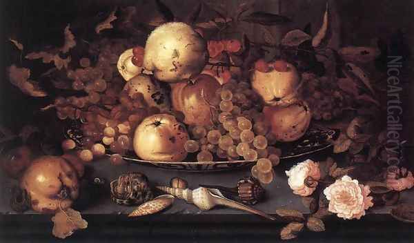 Still Life With Dish Of Fruit Oil Painting by Balthasar Van Der Ast