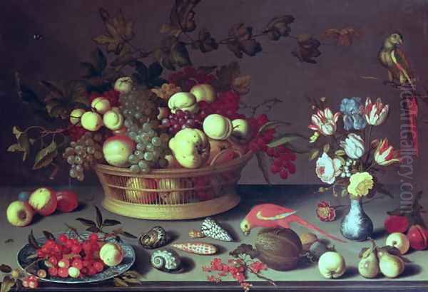 A basket of Grapes and other fruit Oil Painting by Balthasar Van Der Ast