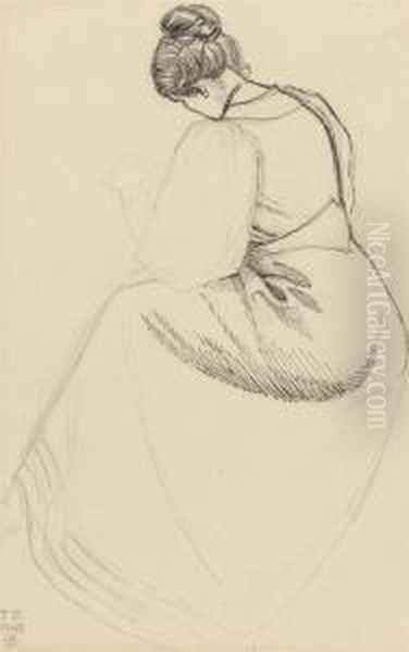 Study Of A Seated Woman Viewed From Behind Oil Painting by Joseph Edward Southall