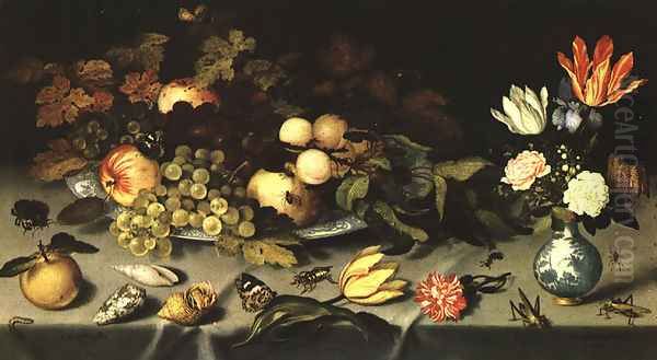 Flowers and Fruit 1620 Oil Painting by Balthasar Van Der Ast