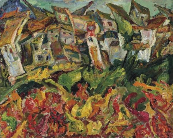 Maisons Aux Toits Pointus Oil Painting by Chaim Soutine