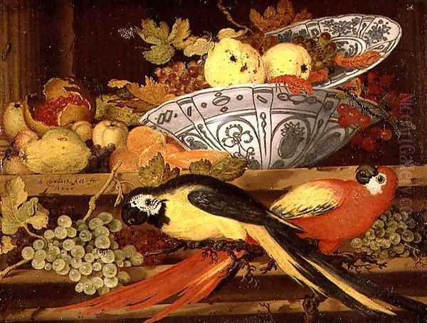 Still Life with Fruit and Macaws, 1622 Oil Painting by Balthasar Van Der Ast