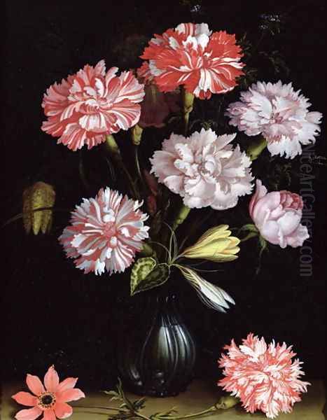 Floral Study- Carnations in a Vase Oil Painting by Balthasar Van Der Ast