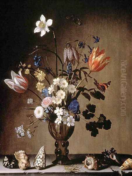 Still Life with Flowers and Shells Oil Painting by Balthasar Van Der Ast