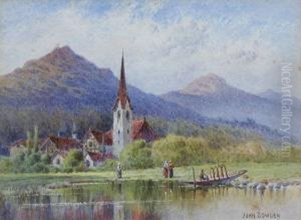 'fluellen On Lake Lucerne'; 'on The Aire At Cottingley' Oil Painting by John Sowden