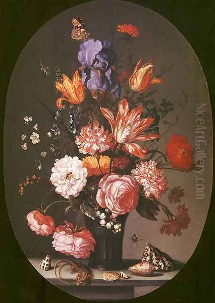 Flowers in a Glass Vase Oil Painting by Balthasar Van Der Ast