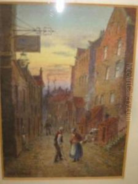 Street Scene With Figure Oil Painting by John Sowden