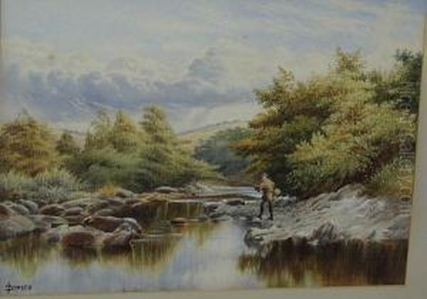 A River Landscape With A Fisherman Oil Painting by John Sowden