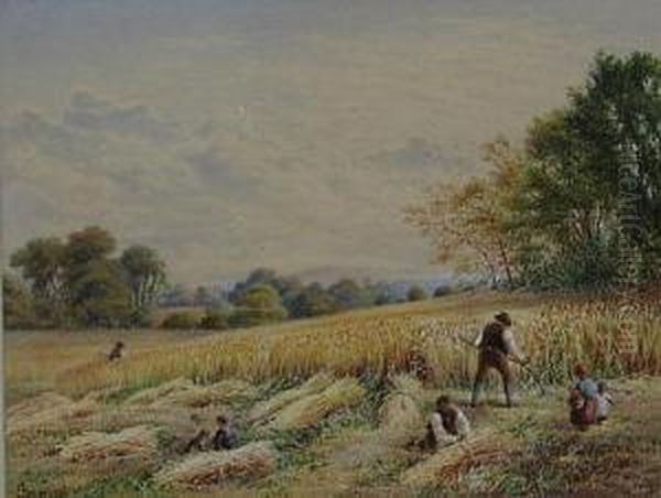 Harvesting Near Bingley Oil Painting by John Sowden