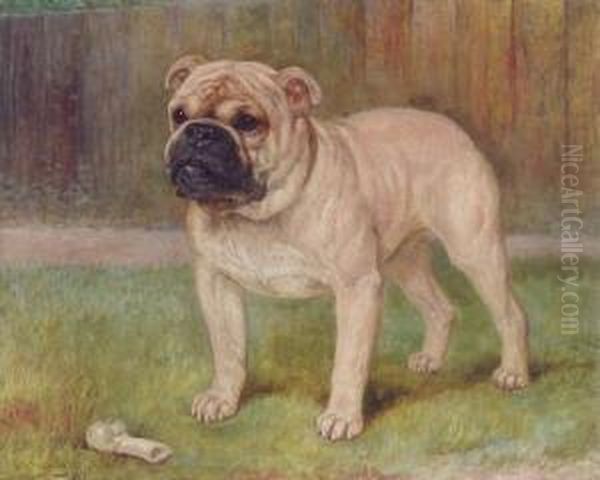 A Bulldog With A Bone Oil Painting by Kate Sowerby