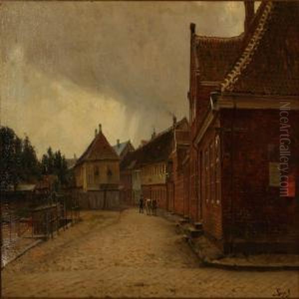 Street Scene From A Danish Town Oil Painting by Carl Martin Soya-Jensen