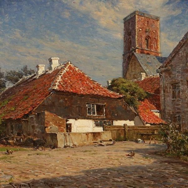 Houses At Ribe Cathedral, Denmark Oil Painting by Carl Martin Soya-Jensen