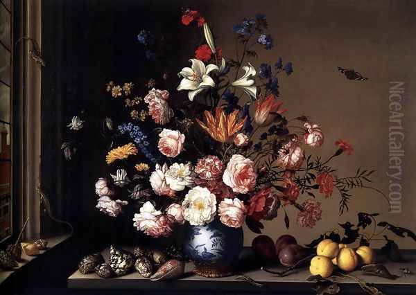 Vase of Flowers by a Window Oil Painting by Balthasar Van Der Ast