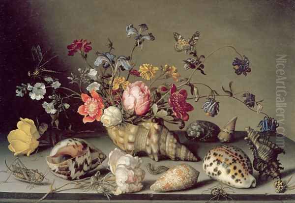 Still Life with Flowers, Shells and Insects Oil Painting by Balthasar Van Der Ast