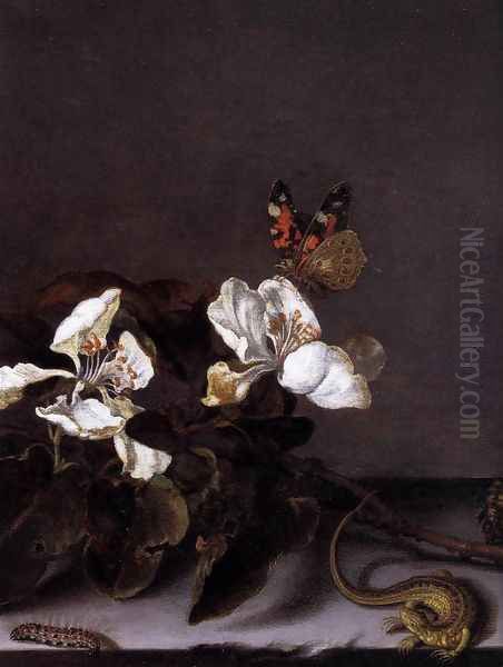 Still-Life with Apple Blossoms (detail) Oil Painting by Balthasar Van Der Ast