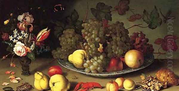 Still Life with Fruits and Flowers Oil Painting by Balthasar Van Der Ast