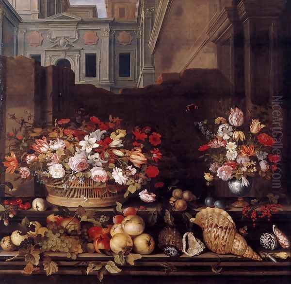 Still-Life with Flowers, Fruit, and Shells Oil Painting by Balthasar Van Der Ast