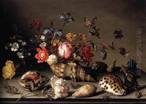 Still-Life of Flowers, Shells, and Insects Oil Painting by Balthasar Van Der Ast