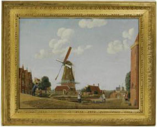 The Windmill 'the Kraay' On The Bulwark Sloterdijk, Amsterdam Oil Painting by Jan Spaan